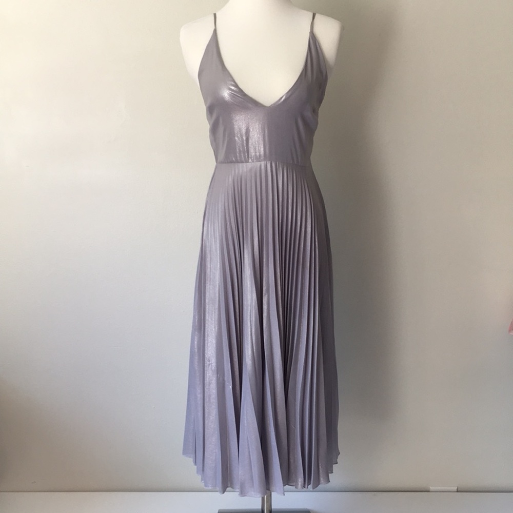 TOPSHOP silver mesh pleaded skirt dress